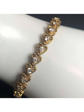 2804 Vermeil 925 signed PAJ CZ heart tennis link bracelet 7.5" 14.1g
